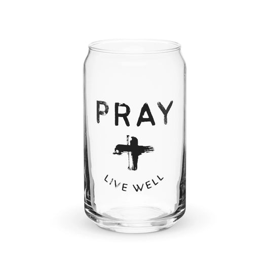 PRAY & LIVE WELL CAN-SHAPED GLASS