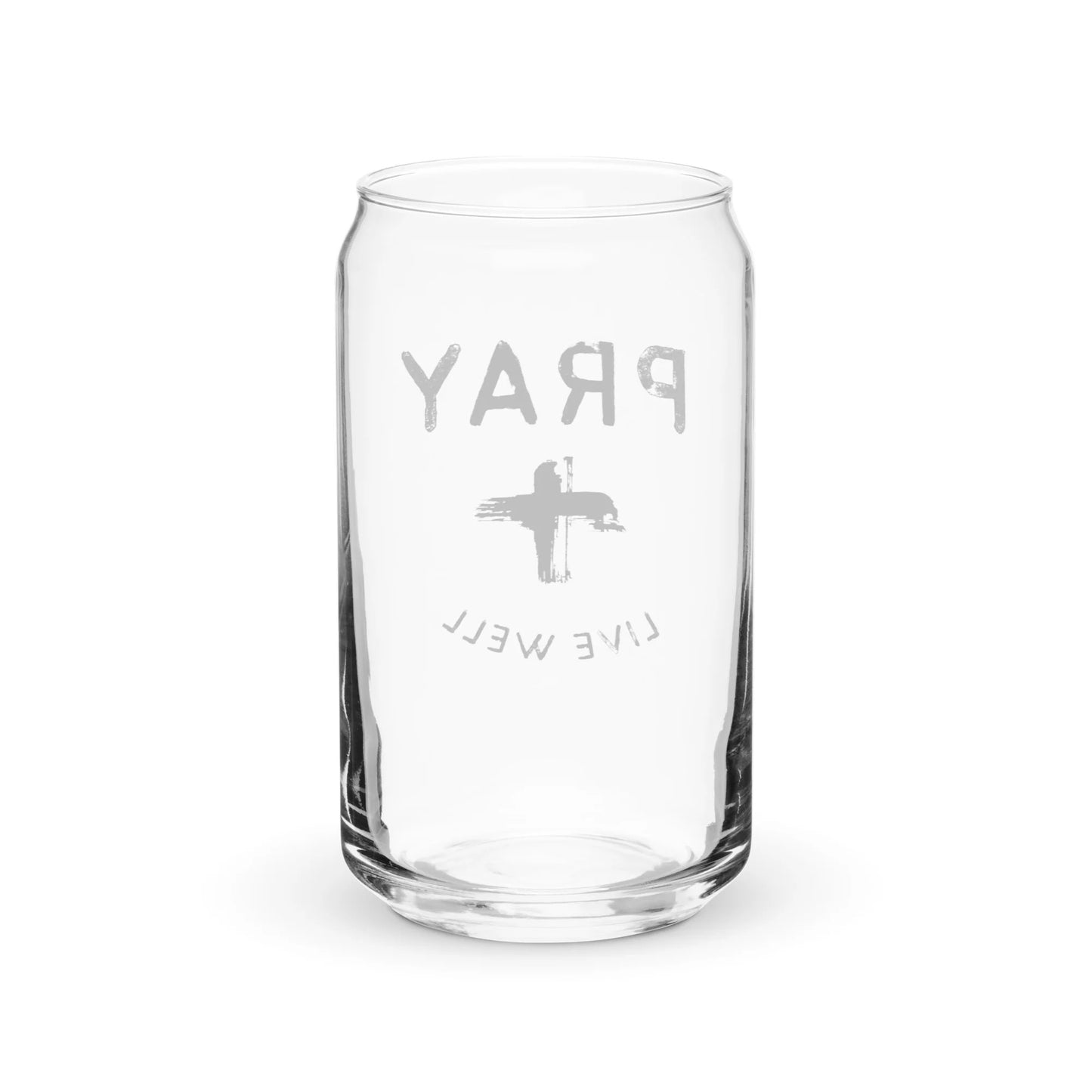 PRAY & LIVE WELL CAN-SHAPED GLASS